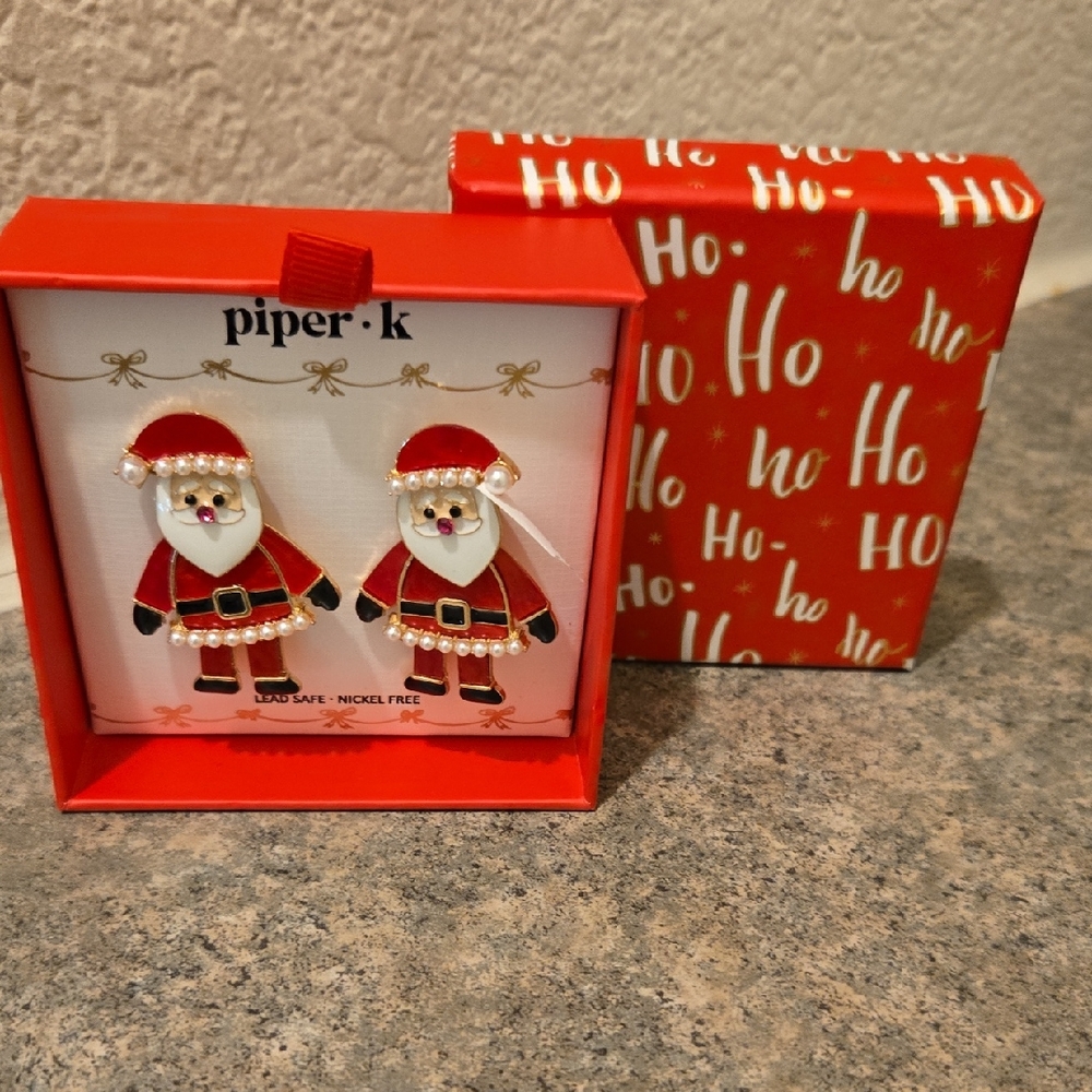 Piper K Santa Earrings - Festive Red and White Nickel Free Brand New